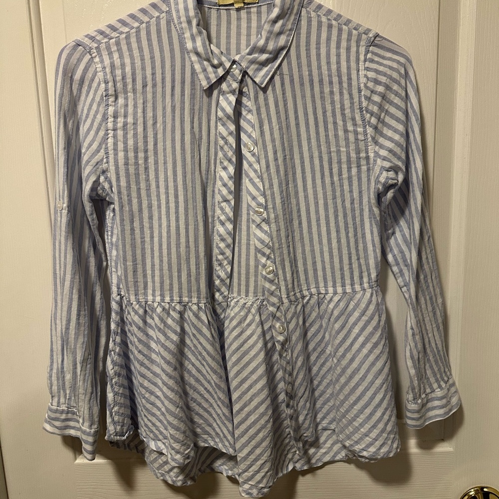 Striped Button-Up Peplum Blouse